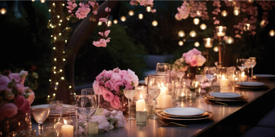 Dinner set up with flowers and candles