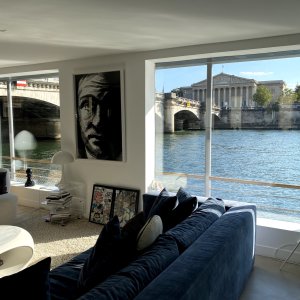 Photo 2 - House on the water with panoramic views of Notre-Dame and the Eiffel Tower - Espace salon avec angle de vue sur l'assemblée nationale